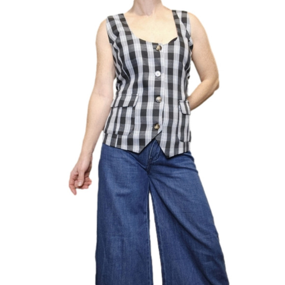 Vest plaid tailored fit black and white KANCY KOLE NWT - Picture 4 of 13
